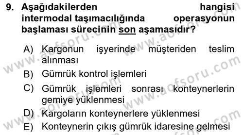 Ulaştırma Sistemleri Ve Yönetimi Dersi 2021 - 2022 Yılı (Final) Dönem Sonu Sınav Soruları 9. Soru