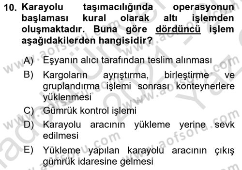 Ulaştırma Sistemleri Ve Yönetimi Dersi 2021 - 2022 Yılı Yaz Okulu Sınav Soruları 10. Soru