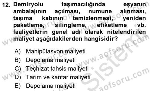 Ulaştırma Sistemleri Ve Yönetimi Dersi 2021 - 2022 Yılı Yaz Okulu Sınav Soruları 12. Soru