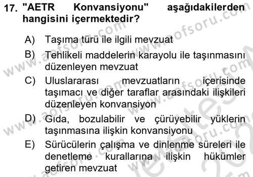Ulaştırma Sistemleri Ve Yönetimi Dersi 2021 - 2022 Yılı Yaz Okulu Sınav Soruları 17. Soru