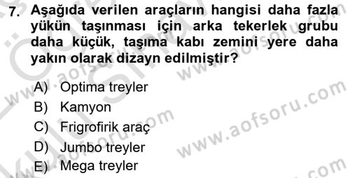 Ulaştırma Sistemleri Ve Yönetimi Dersi 2021 - 2022 Yılı Yaz Okulu Sınav Soruları 7. Soru