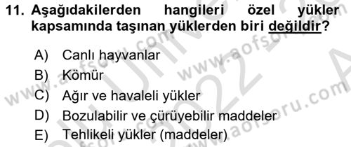 Ulaştırma Sistemleri Ve Yönetimi Dersi 2022 - 2023 Yılı (Vize) Ara Sınav Soruları 11. Soru