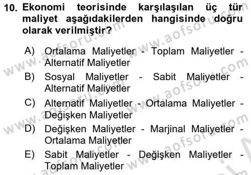 Ulaştırma Sistemleri Ve Yönetimi Dersi 2023 - 2024 Yılı (Vize) Ara Sınav Soruları 10. Soru