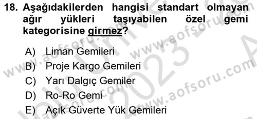 Ulaştırma Sistemleri Ve Yönetimi Dersi 2023 - 2024 Yılı (Vize) Ara Sınav Soruları 18. Soru
