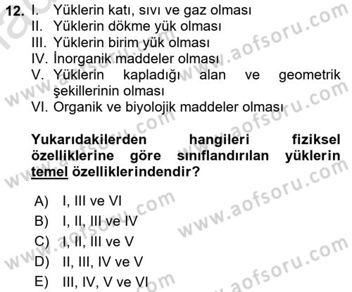 Ulaştırma Sistemleri Ve Yönetimi Dersi 2024 - 2025 Yılı (Vize) Ara Sınav Soruları 12. Soru