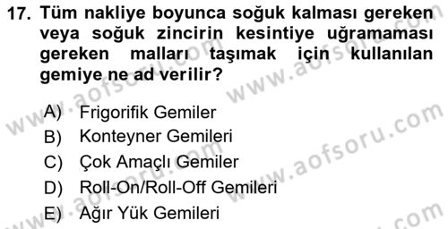 Ulaştırma Sistemleri Ve Yönetimi Dersi 2024 - 2025 Yılı (Vize) Ara Sınav Soruları 17. Soru
