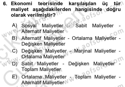 Ulaştırma Sistemleri Ve Yönetimi Dersi 2024 - 2025 Yılı (Vize) Ara Sınav Soruları 6. Soru