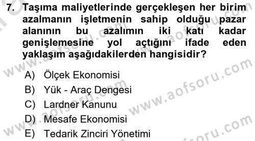 Ulaştırma Sistemleri Ve Yönetimi Dersi 2024 - 2025 Yılı (Vize) Ara Sınav Soruları 7. Soru