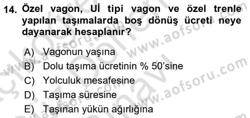 Ulaştırma Sistemleri Ve Yönetimi Dersi 2024 - 2025 Yılı (Final) Dönem Sonu Sınav Soruları 14. Soru