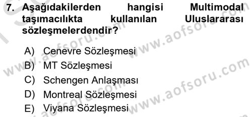 Ulaştırma Sistemleri Ve Yönetimi Dersi 2024 - 2025 Yılı (Final) Dönem Sonu Sınav Soruları 7. Soru