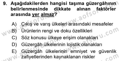 Ulaştırma Sistemleri Ve Yönetimi Dersi 2024 - 2025 Yılı (Final) Dönem Sonu Sınav Soruları 9. Soru