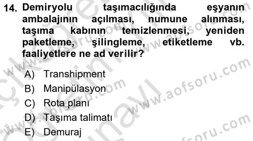 Ulaştırma Sistemleri Ve Yönetimi Dersi 2024 - 2025 Yılı Yaz Okulu Sınav Soruları 14. Soru