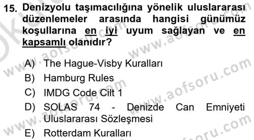 Ulaştırma Sistemleri Ve Yönetimi Dersi 2024 - 2025 Yılı Yaz Okulu Sınav Soruları 15. Soru