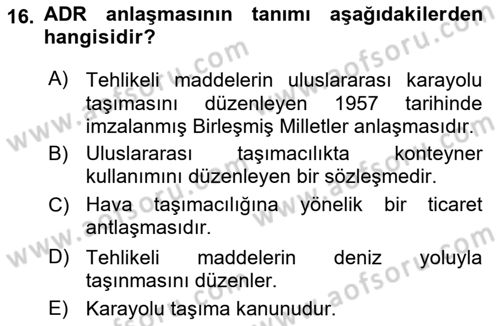Ulaştırma Sistemleri Ve Yönetimi Dersi 2024 - 2025 Yılı Yaz Okulu Sınav Soruları 16. Soru
