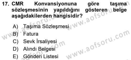 Ulaştırma Sistemleri Ve Yönetimi Dersi 2024 - 2025 Yılı Yaz Okulu Sınav Soruları 17. Soru