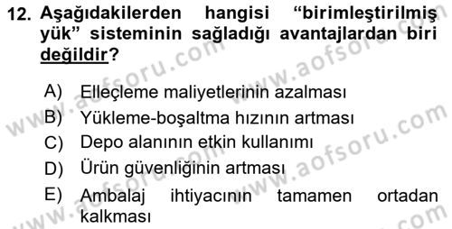 Ulaştırma Sistemleri Ve Yönetimi Dersi 2025 - 2026 Yılı (Vize) Ara Sınav Soruları 12. Soru