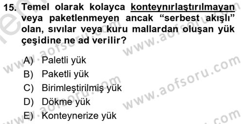 Ulaştırma Sistemleri Ve Yönetimi Dersi 2025 - 2026 Yılı (Vize) Ara Sınav Soruları 15. Soru