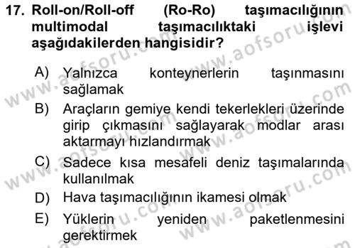 Ulaştırma Sistemleri Ve Yönetimi Dersi 2025 - 2026 Yılı (Vize) Ara Sınav Soruları 17. Soru