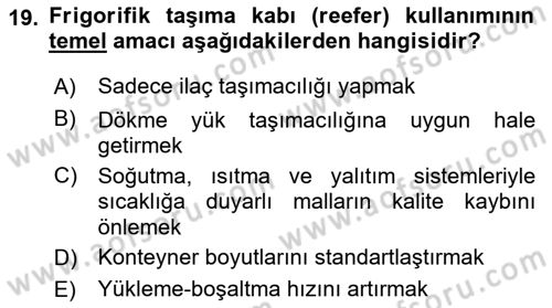 Ulaştırma Sistemleri Ve Yönetimi Dersi 2025 - 2026 Yılı (Vize) Ara Sınav Soruları 19. Soru