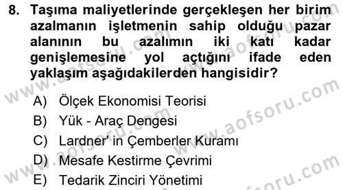 Ulaştırma Sistemleri Ve Yönetimi Dersi 2025 - 2026 Yılı (Vize) Ara Sınav Soruları 8. Soru