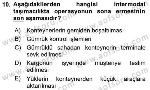 Ulaştırma Sistemleri Ve Yönetimi Dersi 2025 - 2026 Yılı (Final) Dönem Sonu Sınav Soruları 10. Soru