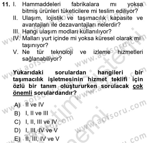 Ulaştırma Sistemleri Ve Yönetimi Dersi 2025 - 2026 Yılı (Final) Dönem Sonu Sınav Soruları 11. Soru