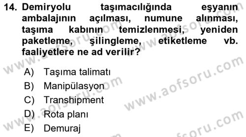 Ulaştırma Sistemleri Ve Yönetimi Dersi 2025 - 2026 Yılı (Final) Dönem Sonu Sınav Soruları 14. Soru