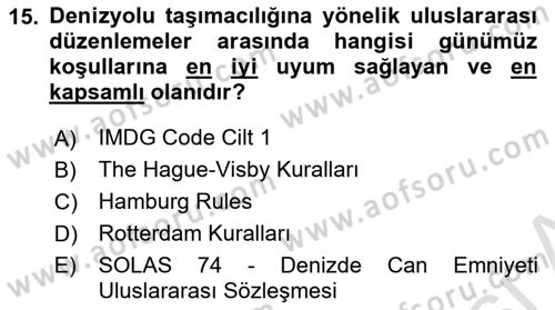 Ulaştırma Sistemleri Ve Yönetimi Dersi 2025 - 2026 Yılı (Final) Dönem Sonu Sınav Soruları 15. Soru