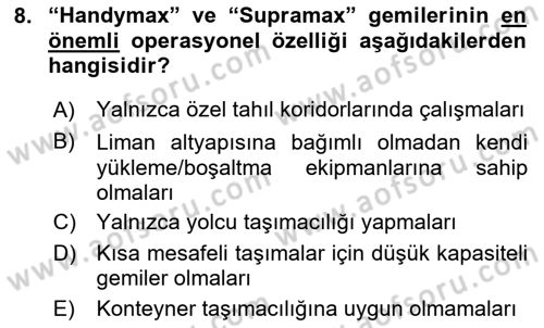 Ulaştırma Sistemleri Ve Yönetimi Dersi 2025 - 2026 Yılı (Final) Dönem Sonu Sınav Soruları 8. Soru