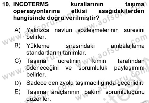 Ulaştırma Sistemleri Ve Yönetimi Dersi 2025 - 2026 Yılı Yaz Okulu Sınav Soruları 10. Soru
