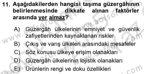 Ulaştırma Sistemleri Ve Yönetimi Dersi 2025 - 2026 Yılı Yaz Okulu Sınav Soruları 11. Soru