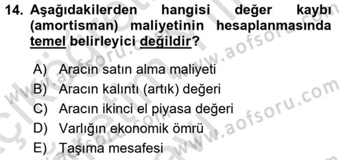 Ulaştırma Sistemleri Ve Yönetimi Dersi 2025 - 2026 Yılı Yaz Okulu Sınav Soruları 14. Soru
