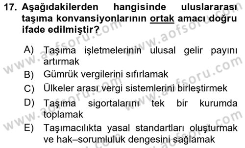 Ulaştırma Sistemleri Ve Yönetimi Dersi 2025 - 2026 Yılı Yaz Okulu Sınav Soruları 17. Soru