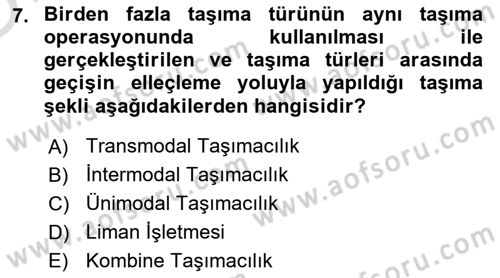 Ulaştırma Sistemleri Ve Yönetimi Dersi 2025 - 2026 Yılı Yaz Okulu Sınav Soruları 7. Soru