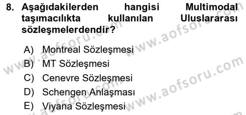 Ulaştırma Sistemleri Ve Yönetimi Dersi 2025 - 2026 Yılı Yaz Okulu Sınav Soruları 8. Soru