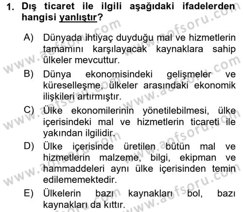 Dış Ticarette Risk Yönetimi Ve Sigortacılık Dersi 2017 - 2018 Yılı (Vize) Ara Sınavı 1. Soru