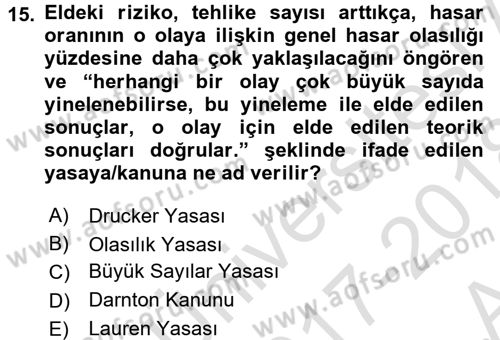Dış Ticarette Risk Yönetimi Ve Sigortacılık Dersi Ara Sınavı Deneme Sınav Soruları 15. Soru