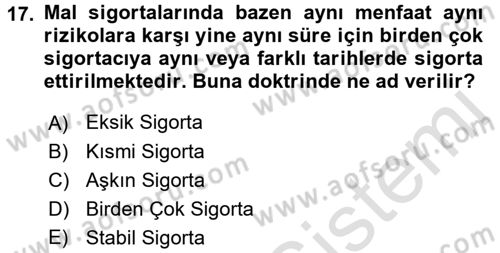 Dış Ticarette Risk Yönetimi Ve Sigortacılık Dersi Ara Sınavı Deneme Sınav Soruları 17. Soru