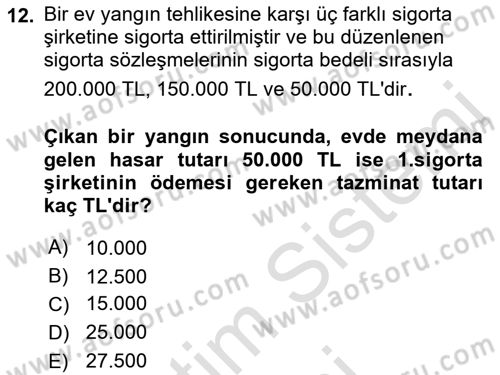 Dış Ticarette Risk Yönetimi Ve Sigortacılık Dersi 2021 - 2022 Yılı (Vize) Ara Sınavı 12. Soru