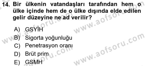 Dış Ticarette Risk Yönetimi Ve Sigortacılık Dersi 2021 - 2022 Yılı (Vize) Ara Sınavı 14. Soru