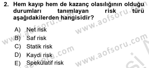 Dış Ticarette Risk Yönetimi Ve Sigortacılık Dersi 2021 - 2022 Yılı (Vize) Ara Sınavı 2. Soru