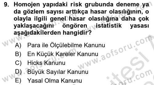 Dış Ticarette Risk Yönetimi Ve Sigortacılık Dersi 2021 - 2022 Yılı (Vize) Ara Sınavı 9. Soru