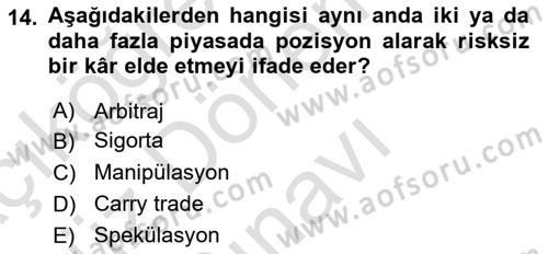 Dış Ticarette Risk Yönetimi Ve Sigortacılık Dersi 2021 - 2022 Yılı (Final) Dönem Sonu Sınav Soruları 14. Soru