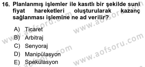 Dış Ticarette Risk Yönetimi Ve Sigortacılık Dersi 2021 - 2022 Yılı (Final) Dönem Sonu Sınav Soruları 16. Soru