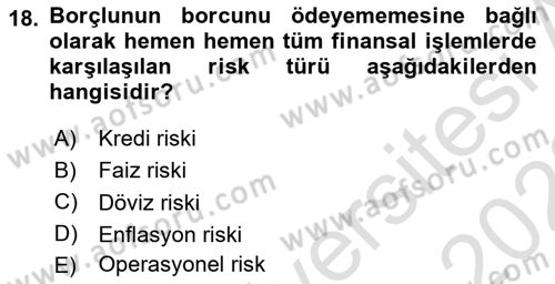 Dış Ticarette Risk Yönetimi Ve Sigortacılık Dersi 2021 - 2022 Yılı (Final) Dönem Sonu Sınav Soruları 18. Soru
