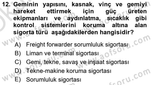 Dış Ticarette Risk Yönetimi Ve Sigortacılık Dersi 2021 - 2022 Yılı Yaz Okulu Sınav Soruları 12. Soru