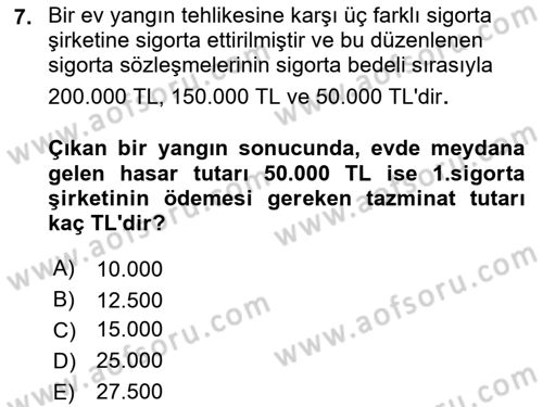 Dış Ticarette Risk Yönetimi Ve Sigortacılık Dersi 2021 - 2022 Yılı Yaz Okulu Sınavı 7. Soru