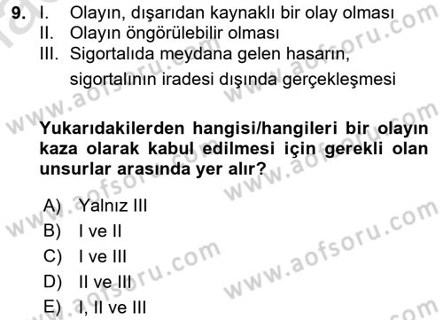 Dış Ticarette Risk Yönetimi Ve Sigortacılık Dersi 2021 - 2022 Yılı Yaz Okulu Sınav Soruları 9. Soru