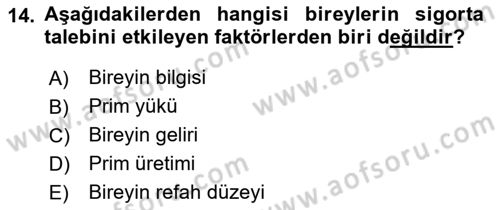 Dış Ticarette Risk Yönetimi Ve Sigortacılık Dersi 2022 - 2023 Yılı (Vize) Ara Sınavı 14. Soru