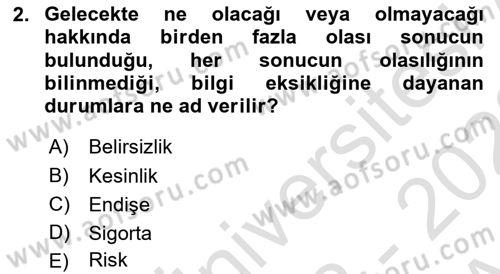 Dış Ticarette Risk Yönetimi Ve Sigortacılık Dersi 2022 - 2023 Yılı (Vize) Ara Sınavı 2. Soru